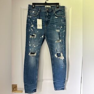 Zara Blue Distressed Denim Jeans